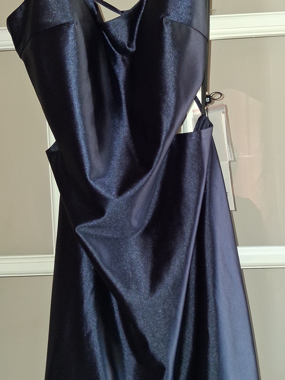 Classic Navy Satin Evening Dress - Elegant Women's Short Gown